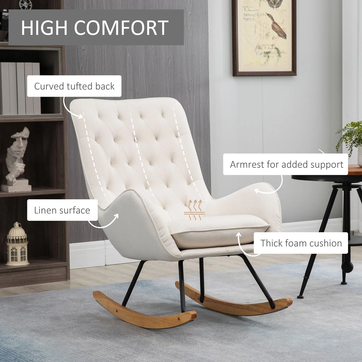 Homcom Diamond Tufted High Back Wooden Rocking Accent Chair