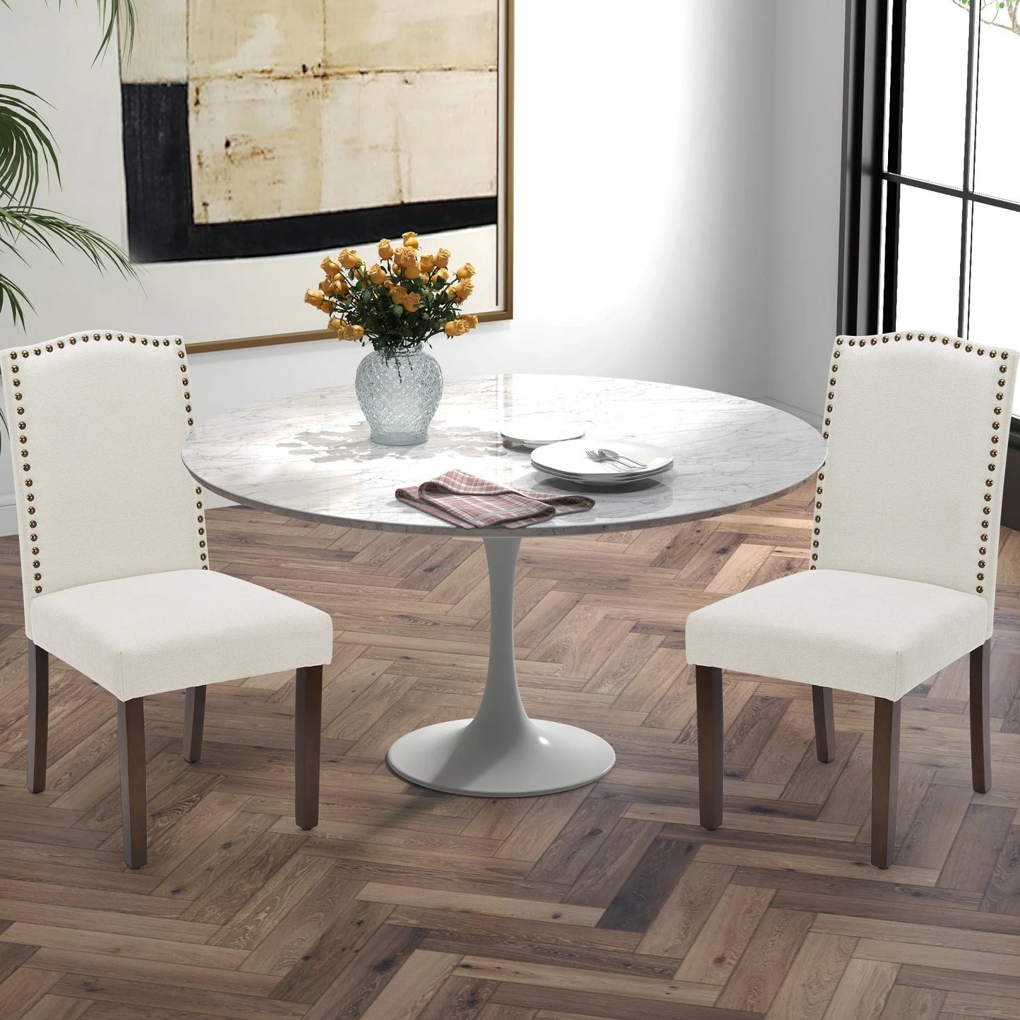 Mcq Modern Fabric Dining Chairs Padded Seat For Kitchen Home