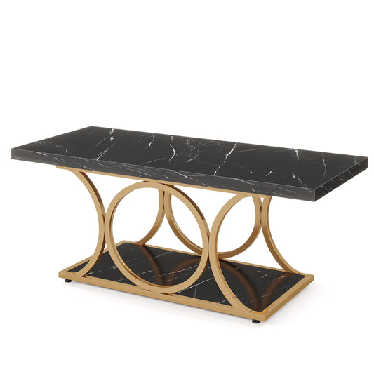 Tribesigns Modern Rectangle Coffee Table With Two Tier Shelves