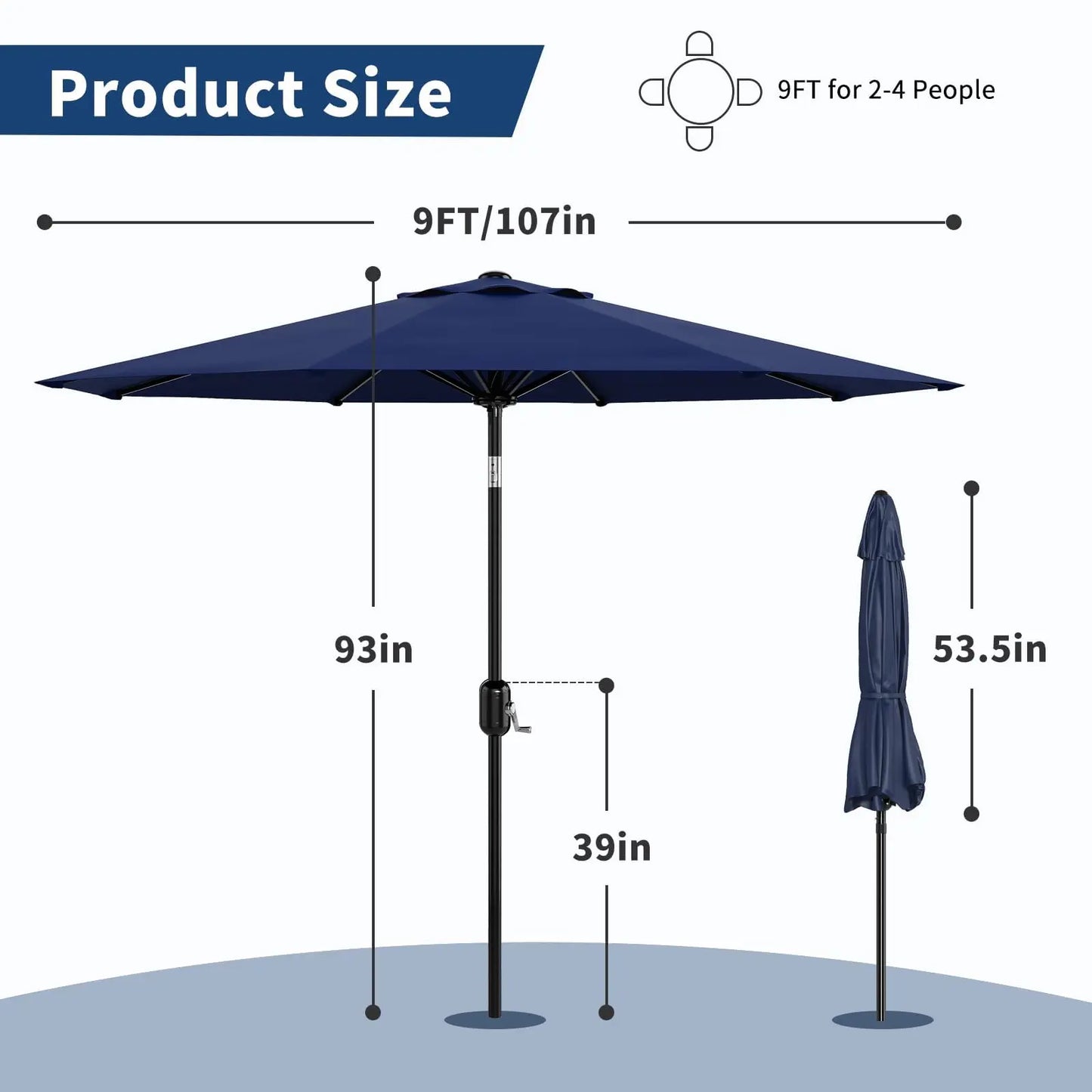 Metal Patio Umbrella Featuring Crank Lift and Push Button Tilt