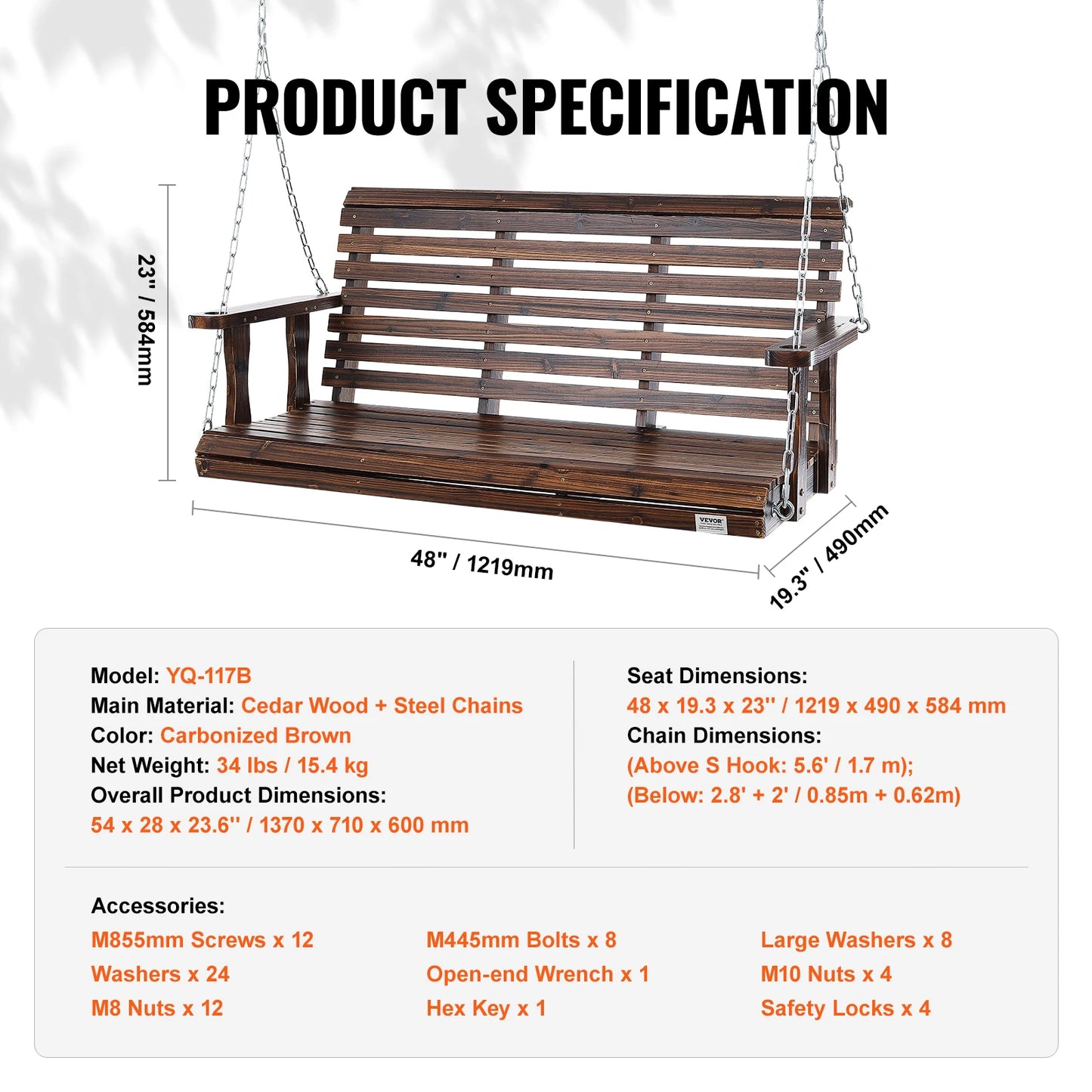 Succebuy Cedar Wood Outdoor Porch Swing Patio Garden Bench