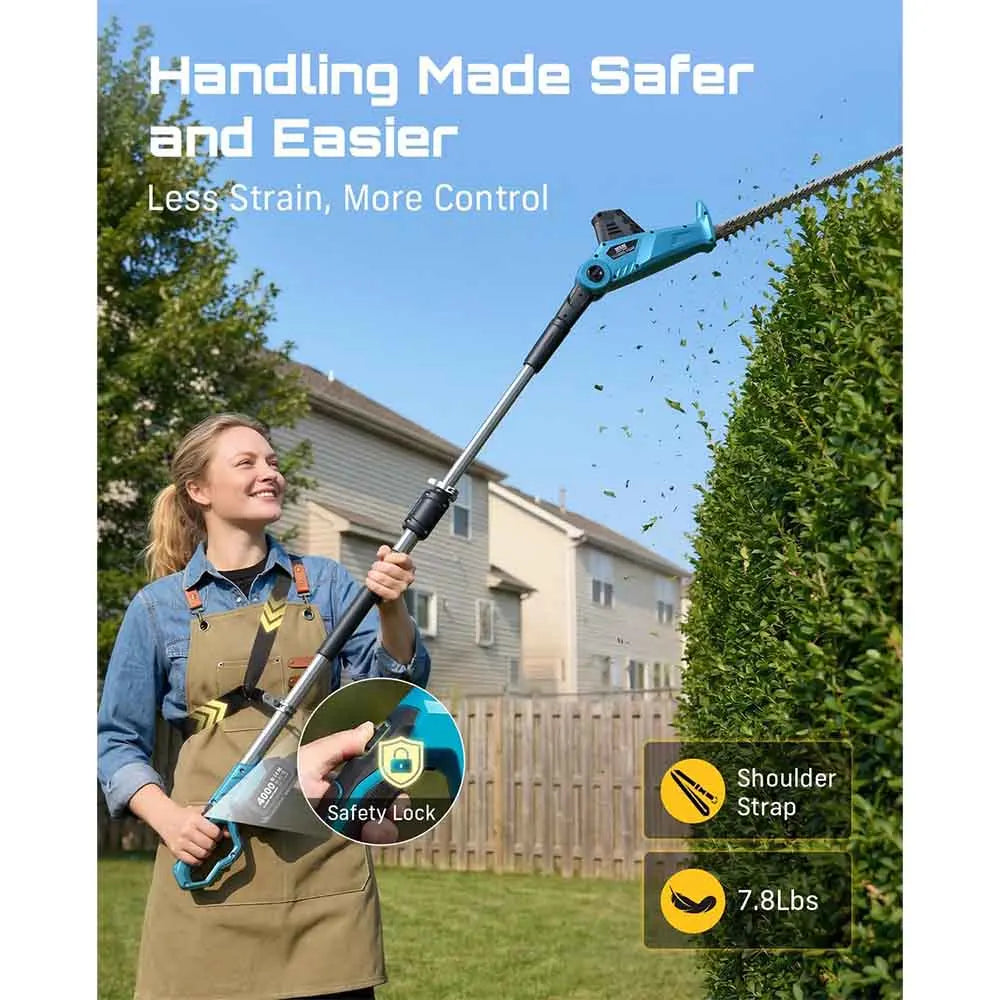 Seesii Cordless Electric Pole Hedge Trimmer Dual Action Blade
