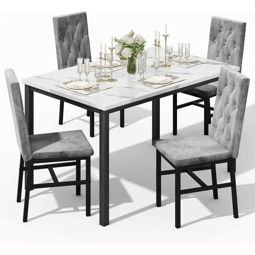 Modern Wooden Dining Table With Four Button Tufted Chairs