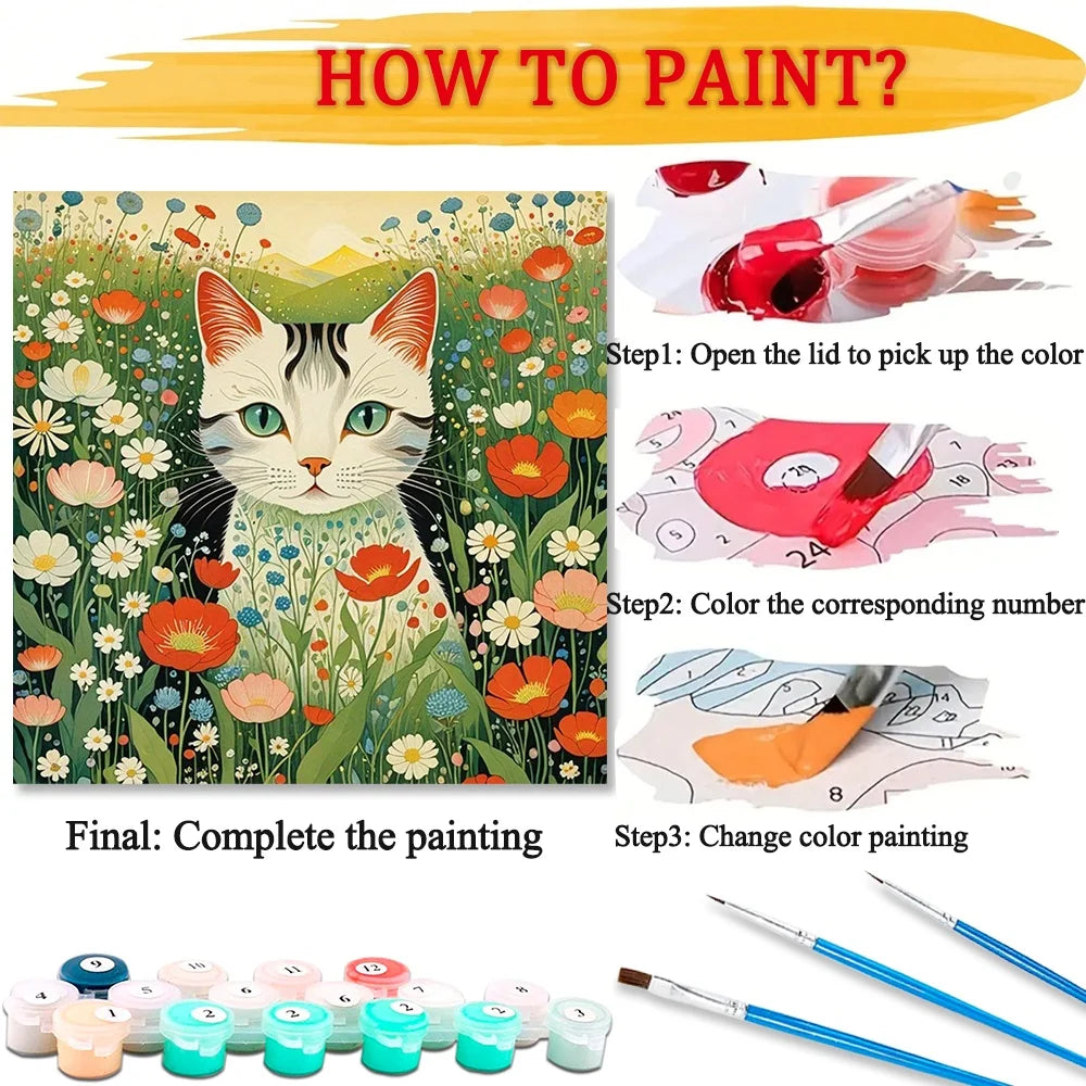 Professional Cat Paint By Numbers Canvas Art Kit For Adults