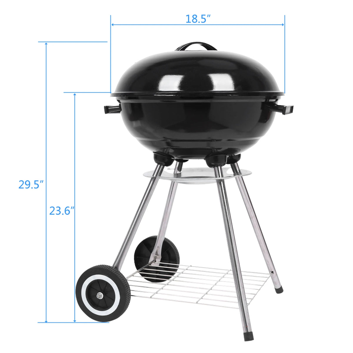 Compact Portable Charcoal Grill With Thermometer And Wooden Handle