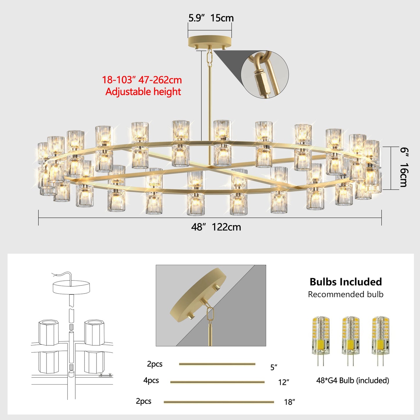 Zhikea Modern Crystal Chandelier Pendant Ceiling Light