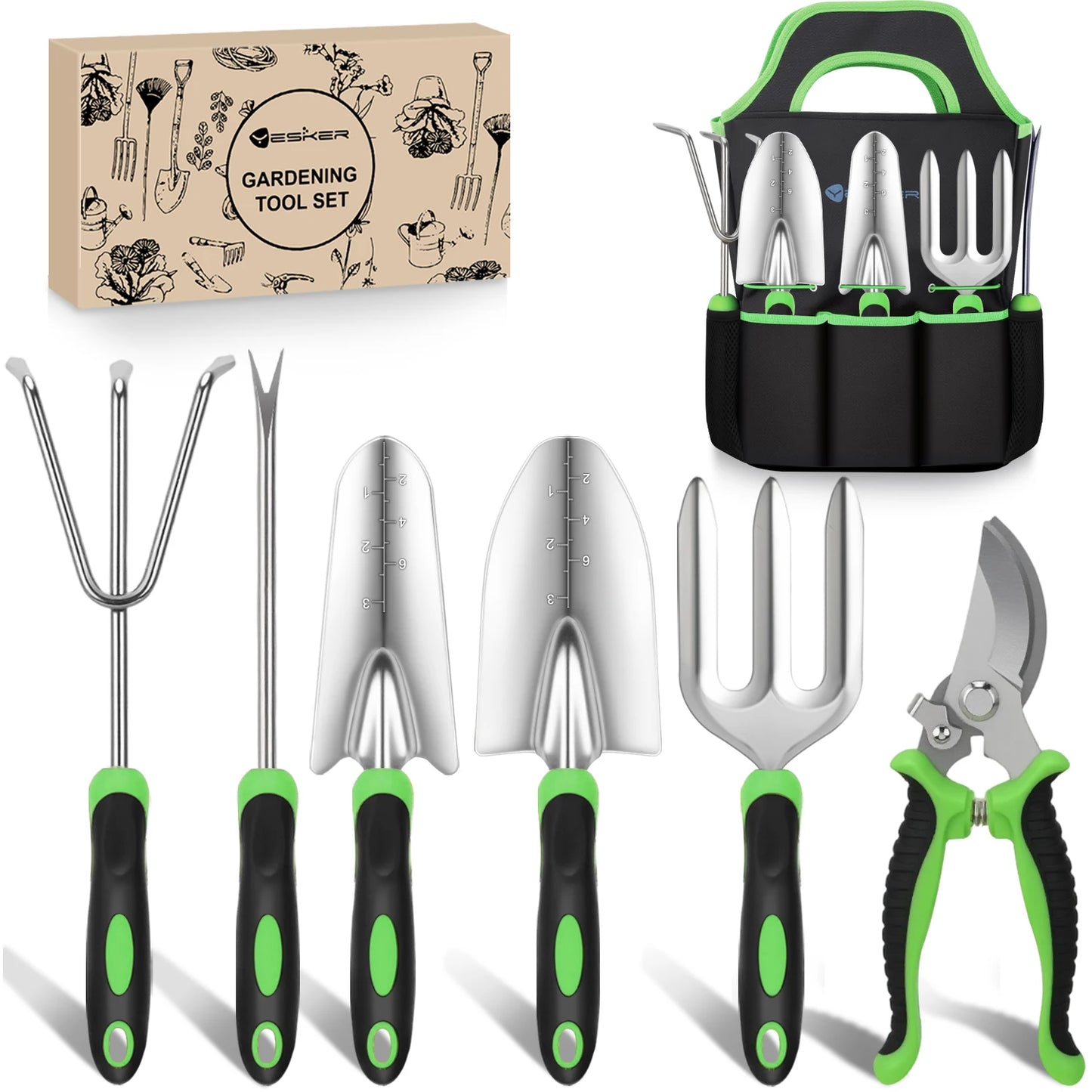 Heavy Duty Eight Piece Garden Tool Kit With Ergonomic Handles
