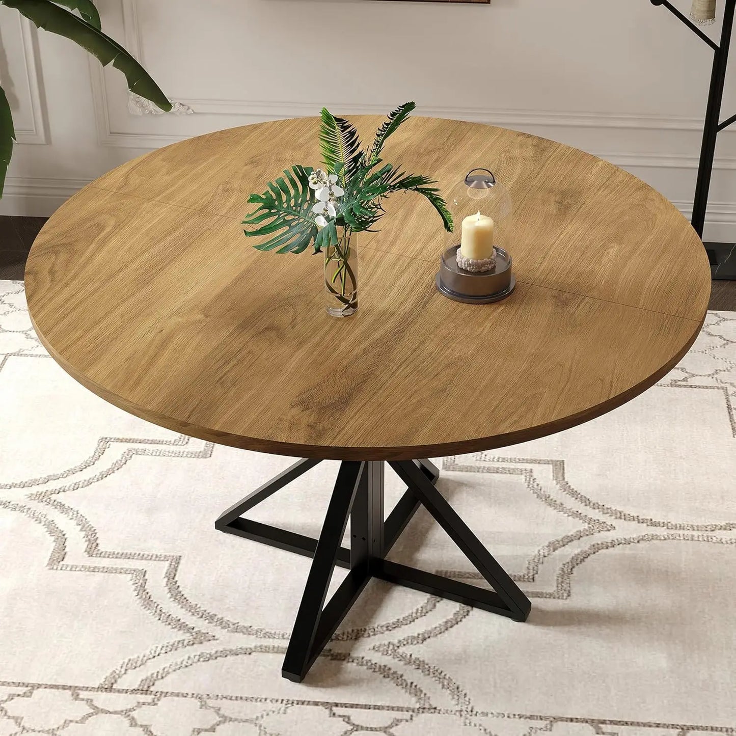 Twister.Ck Round Dining Table Featuring Wood Top And Metal Pedestal
