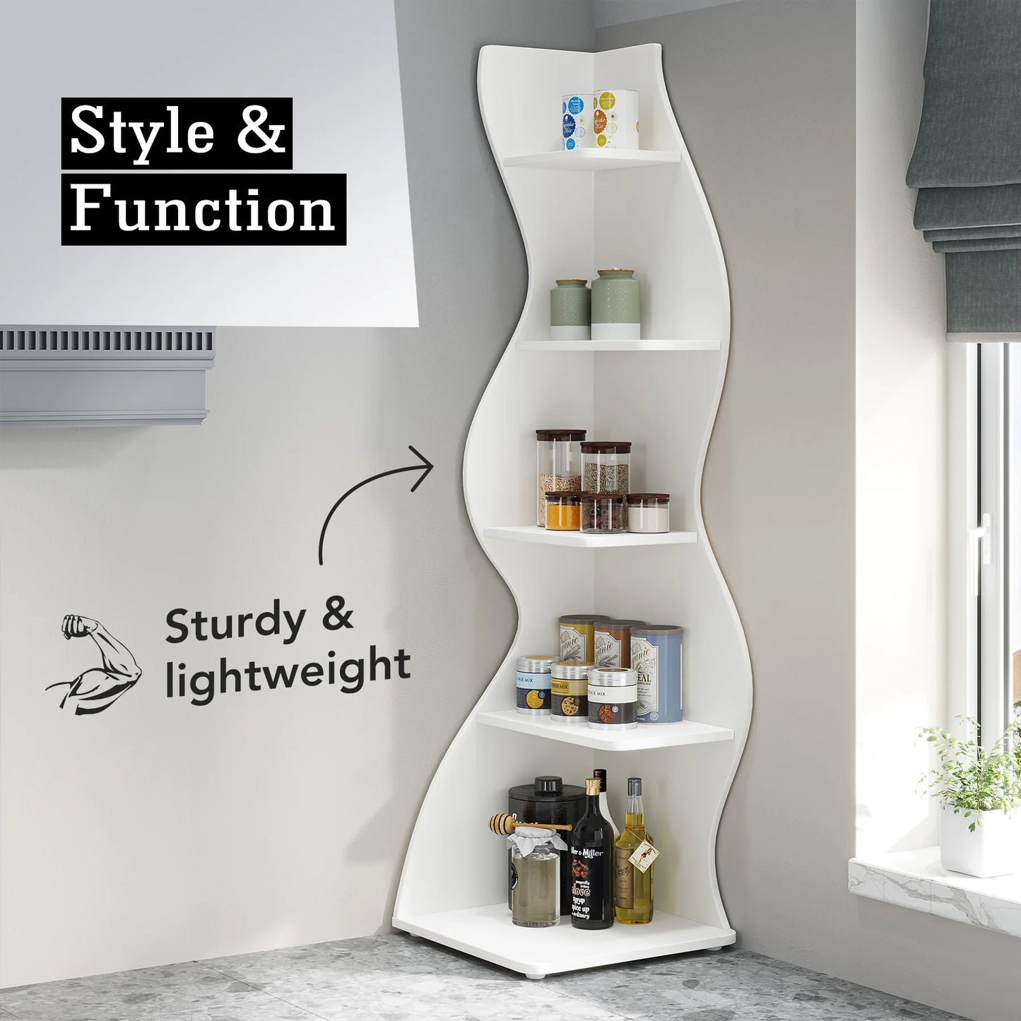 Tribesigns Modern Five Tier Wooden Corner Bookshelf