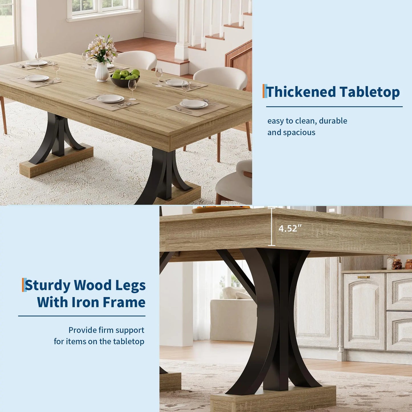 HiMISS Wooden Industrial Dining Table With Storage Drawers