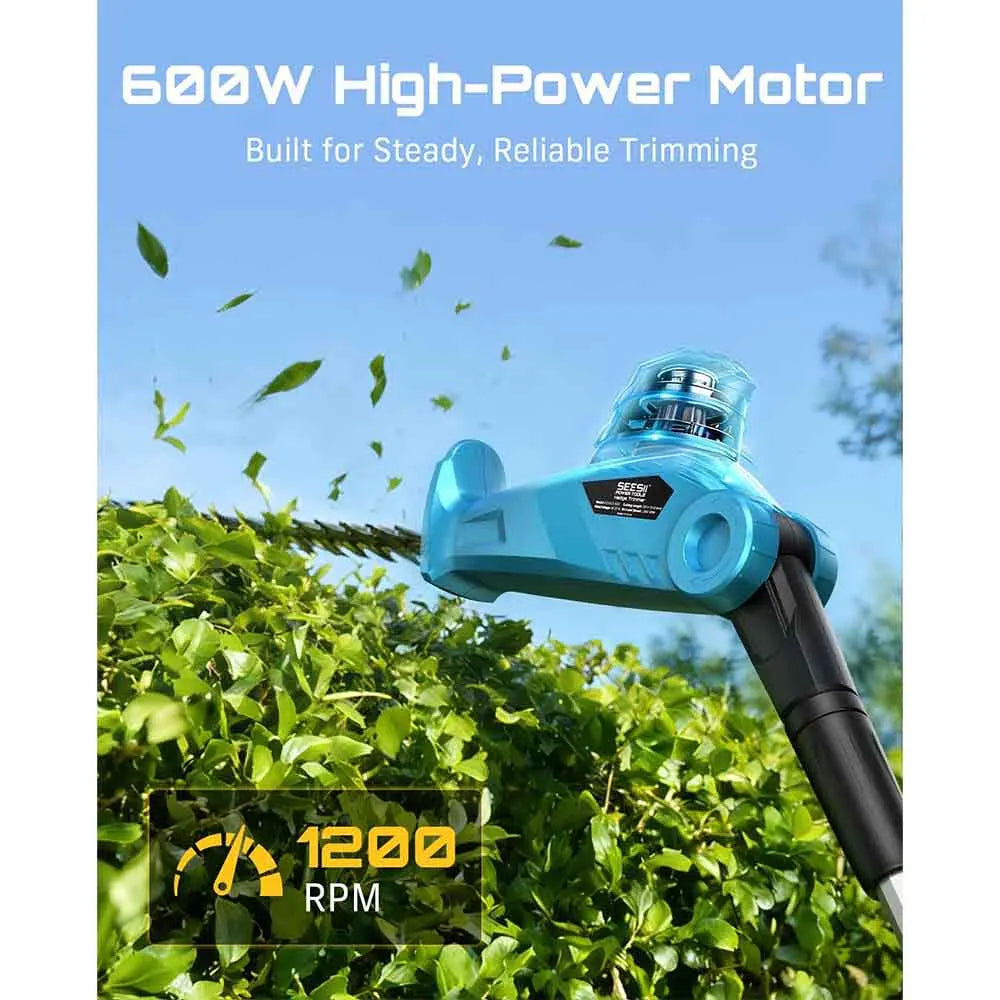 Seesii Cordless Electric Pole Hedge Trimmer Dual Action Blade