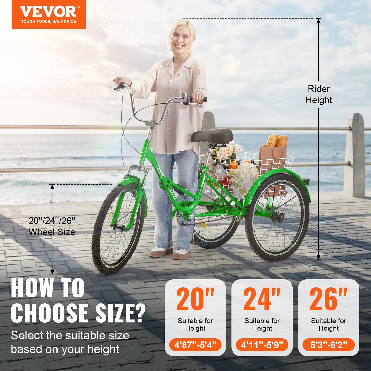 Folding Adult Tricycle Carbon Steel Three Wheel Bicycle
