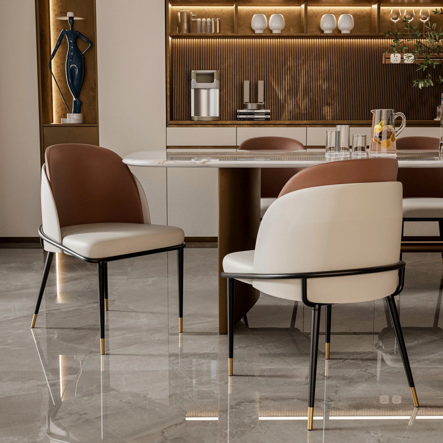 Modern Upholstered Faux Leather Padded Dining Chairs Set Of Two