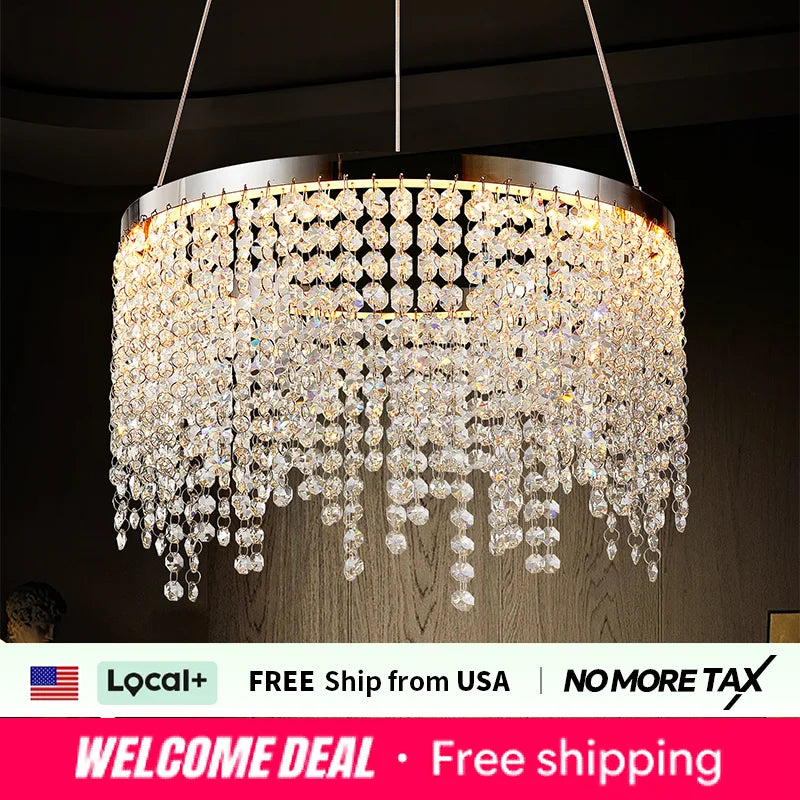 ZHIKEA Modern Luxury Crystal LED Chandelier with Adjustable Height