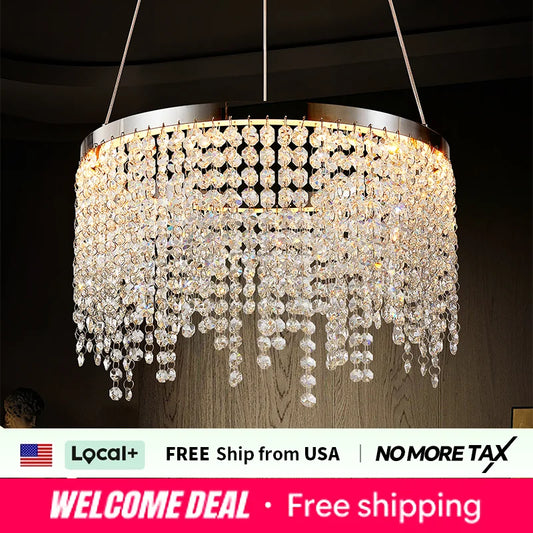 ZHIKEA Modern Luxury Crystal LED Chandelier with Adjustable Height