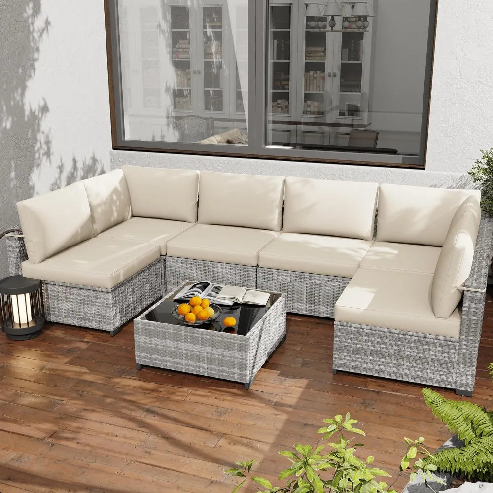 All Weather Rattan Modular Sectional Patio Conversation Set With Cushions