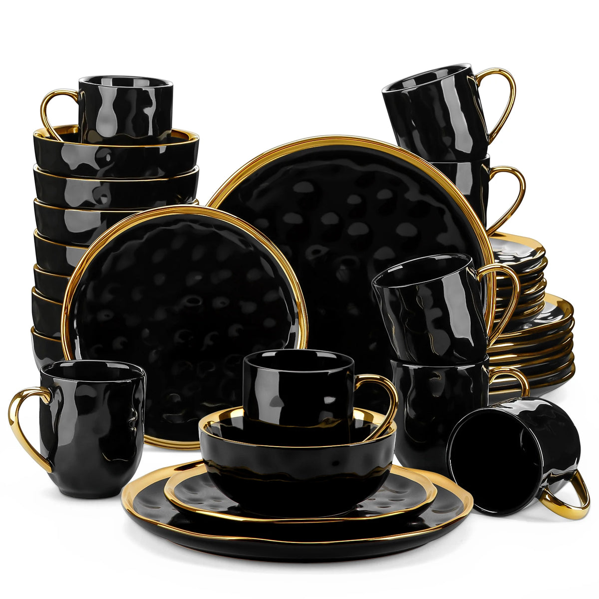 MALACASA Ceramic Dinnerware Set With Gold Trim Tableware Collection