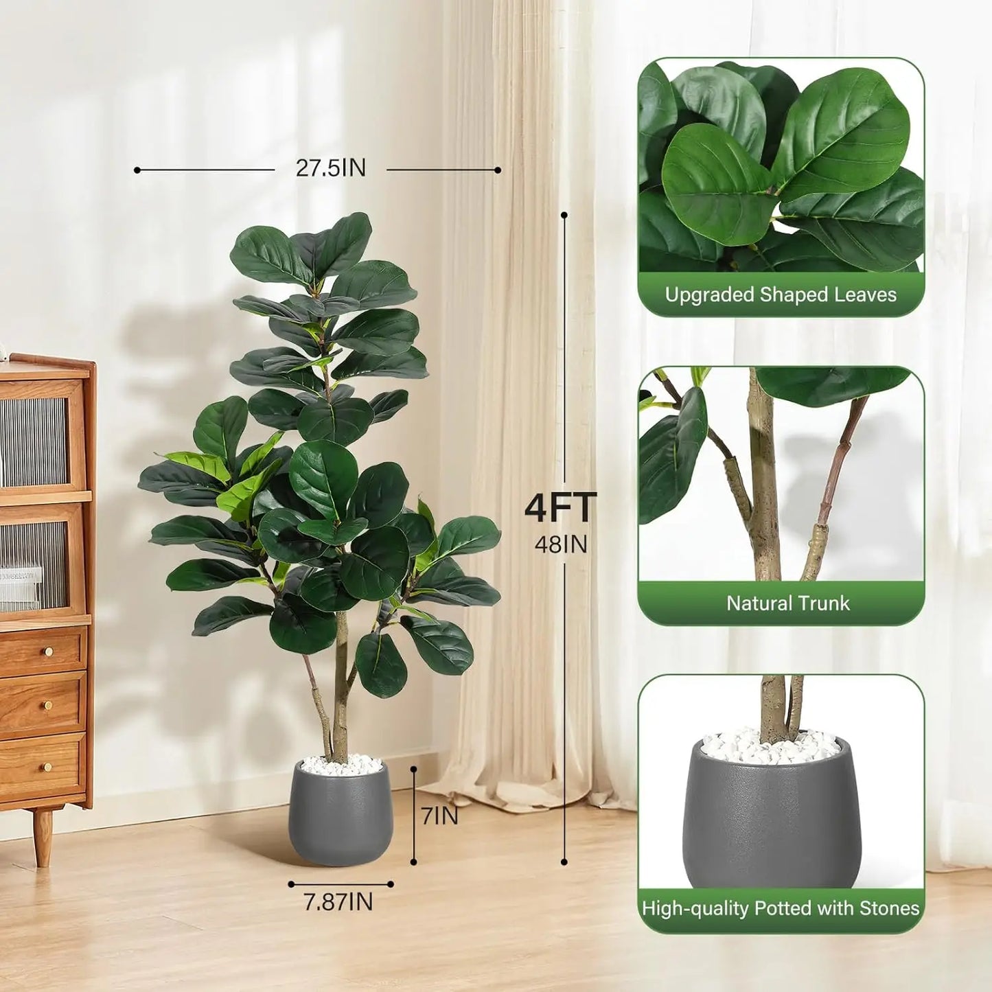 HiMISS Artificial Fiddle Leaf Fig Tree With Realistic Leaves