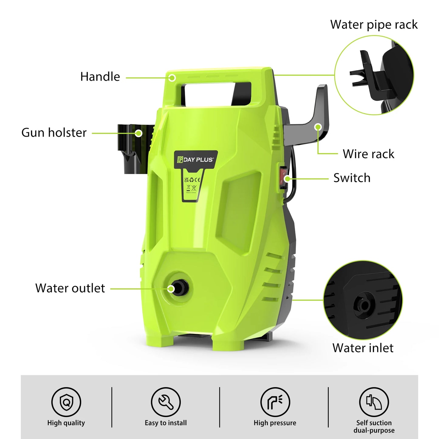 DayPlus Portable Electric Pressure Washer For Home And Garden Cleaning