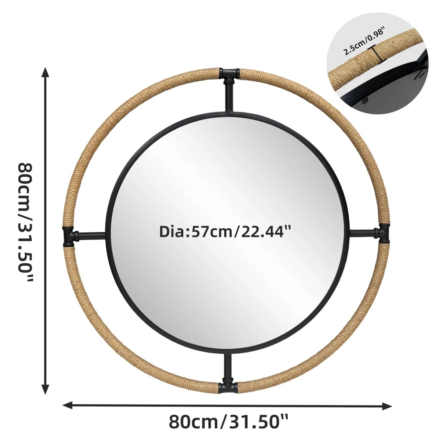 Elegant Rope Frame Round Wall Mirror Bathroom Living Room Decor