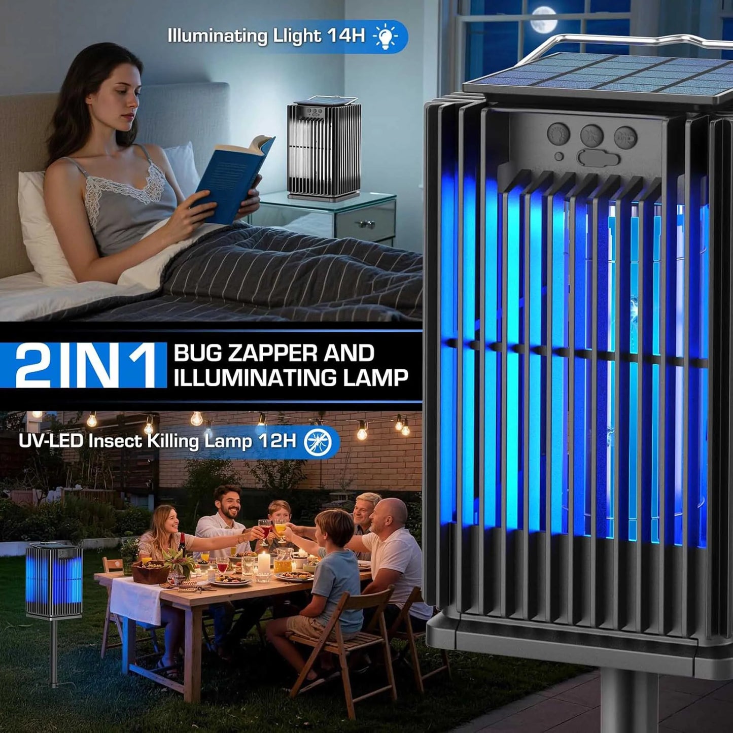 Solar Cordless Outdoor Bug Zapper With Night Light And Bracket