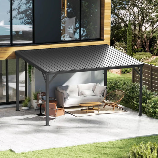 Galvanized Steel Wall Gazebo Pergola With Hardtop Gutter Patio Shade