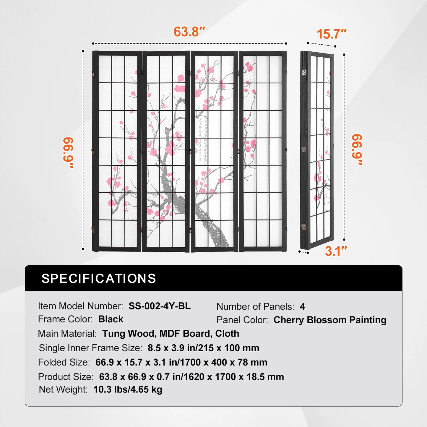 SucceBuy Wood Folding Privacy Screen Portable Room Divider