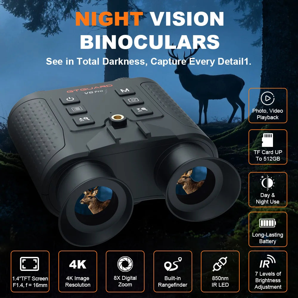 Gtmimedia 4K Night Vision Binoculars 8X Digital Zoom For Hunting