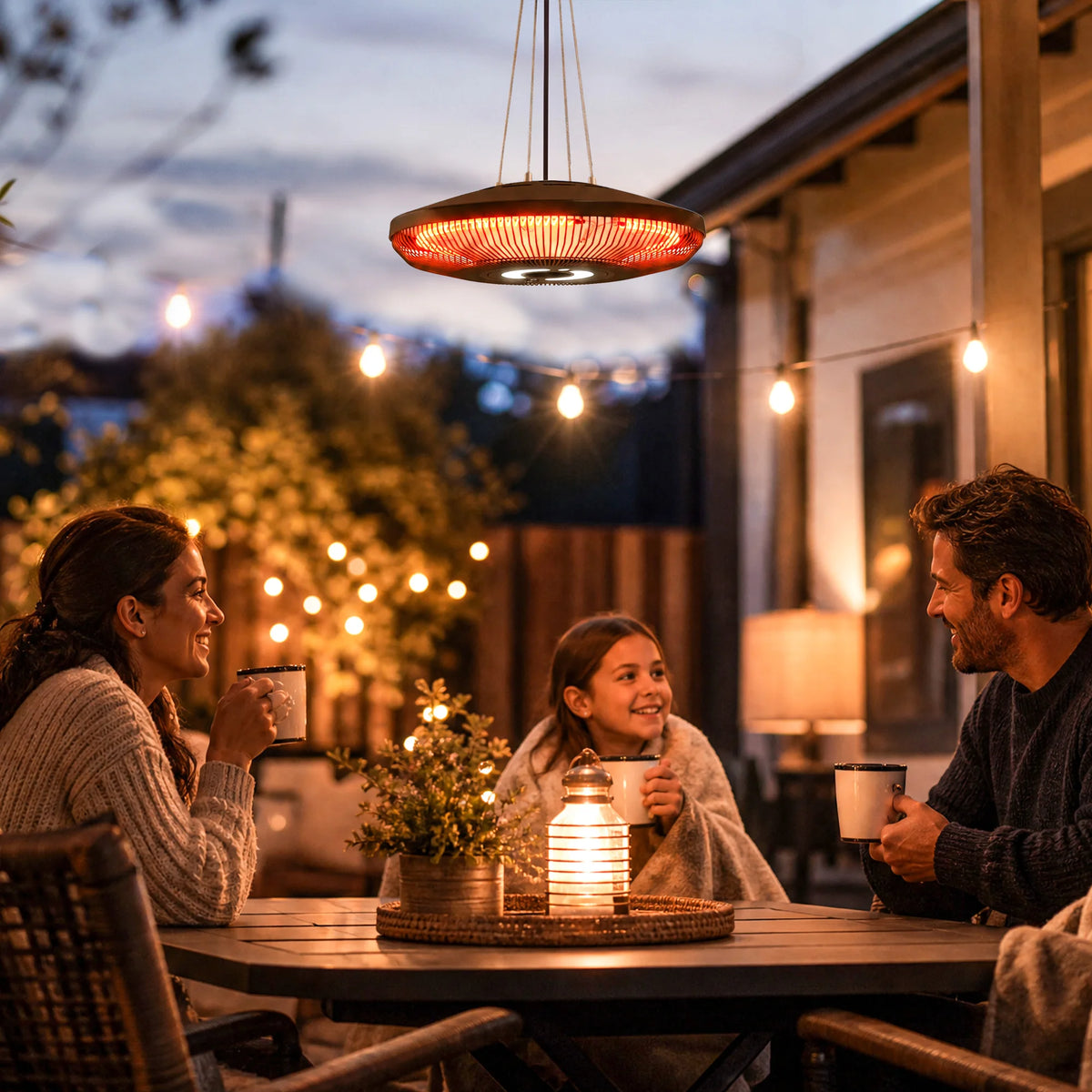 Outsunny Electric Hanging Patio Heater With LED Light Dual Heat