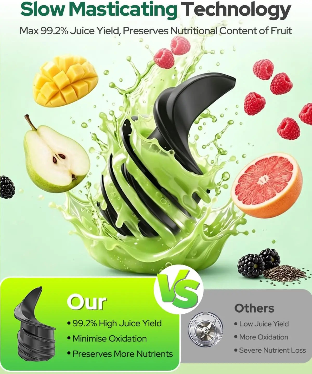 Slow Masticating Cold Press Juicer With Auto Pulp Ejection Feature