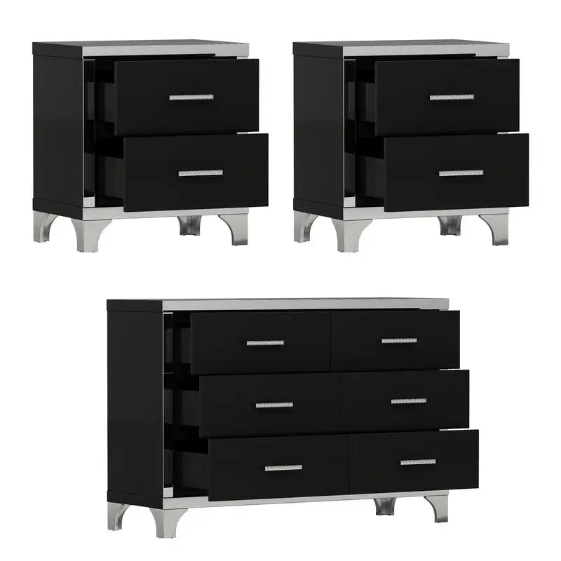 Modern Three Piece Bedroom Set With Dresser And Nightstands