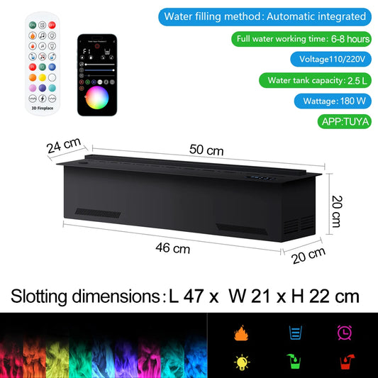 AFLYEVER Smart Atomized Electric Fireplace With LED Flame Display