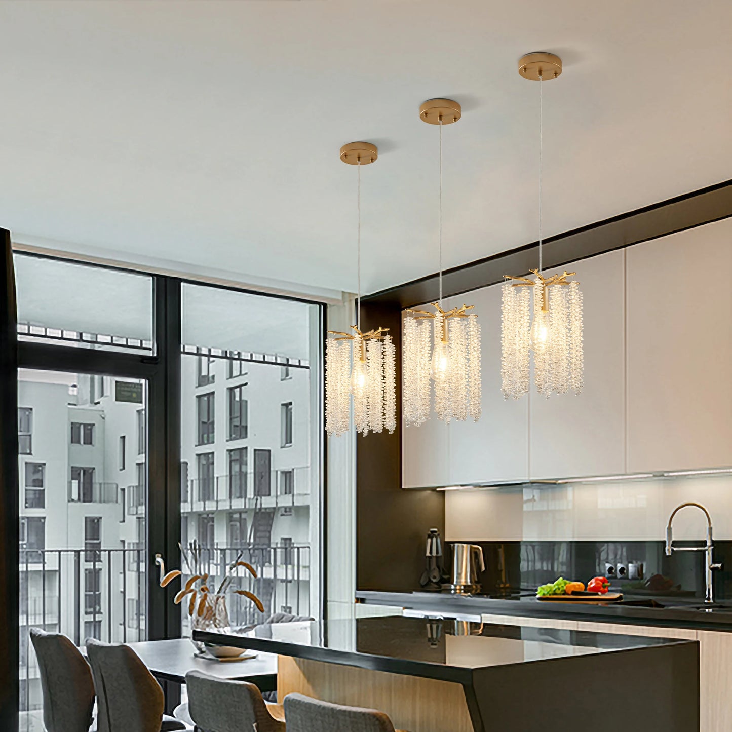 ARLGSITE Crystal Pendant Chandelier With Waterfall Bead Design