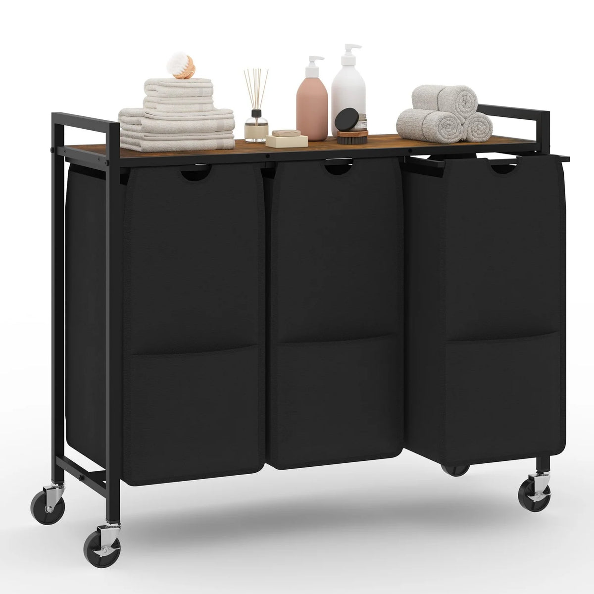HiMISS Rolling Laundry Hamper With Shelf And Three Removable Bags