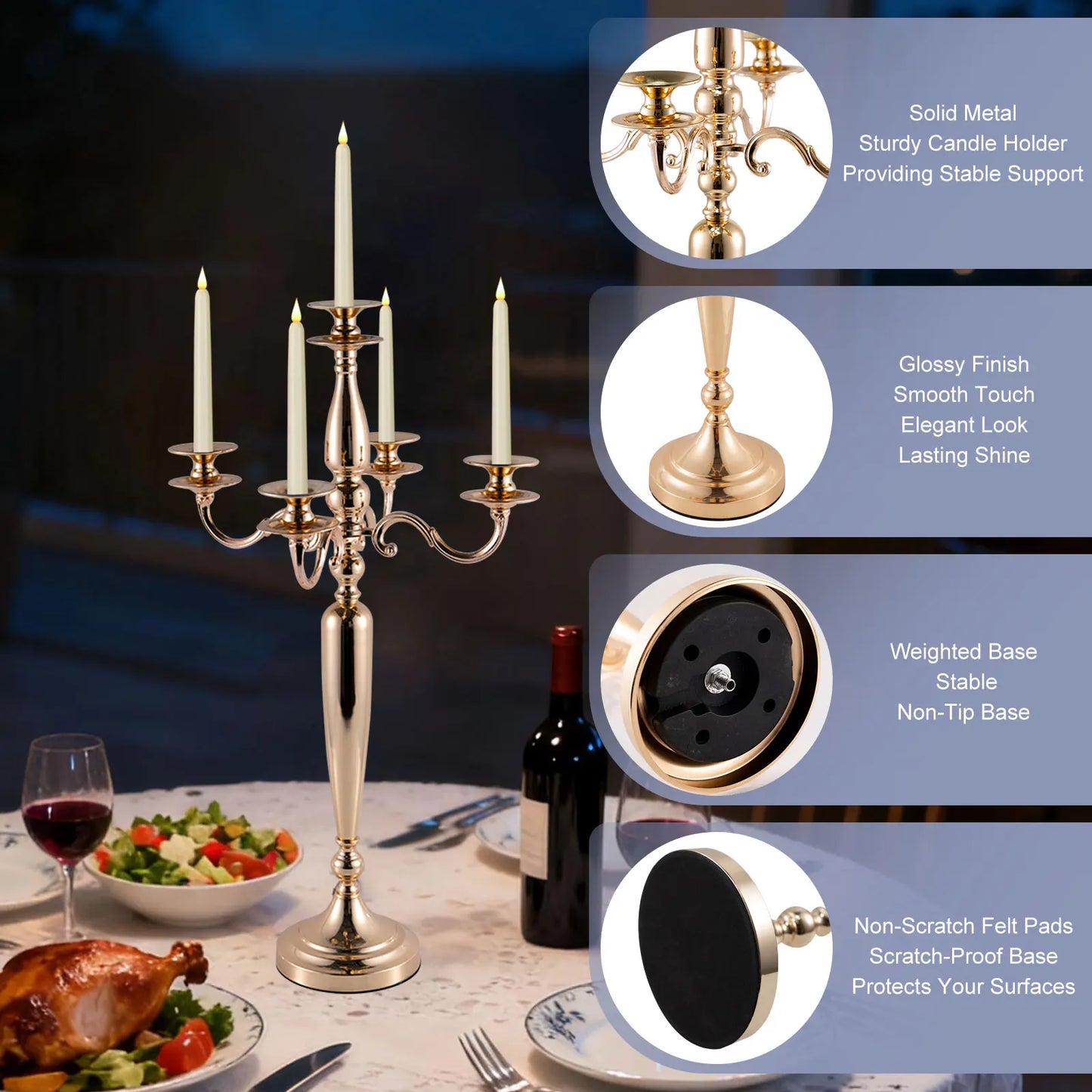 Vincigant Five Arm Metal Candelabra Candle Holder For Centerpieces