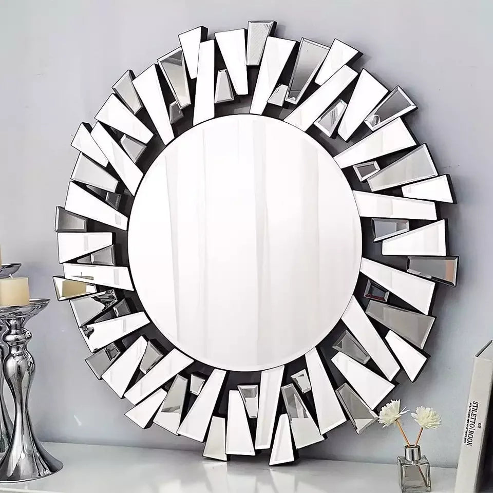 Luvodi Round Wall Mirror With Starburst Design For Home Decor