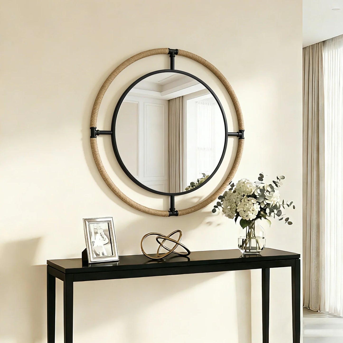 Elegant Rope Frame Round Wall Mirror Bathroom Living Room Decor