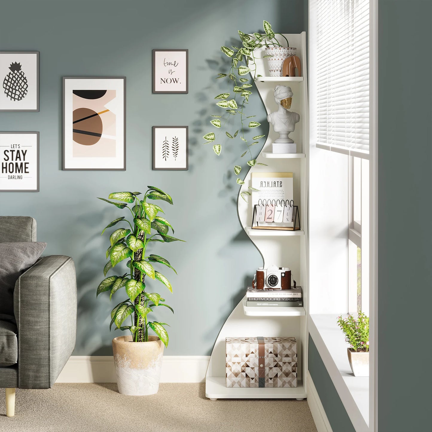 Tribesigns Five Tier Wooden Corner Wall Display Bookshelf