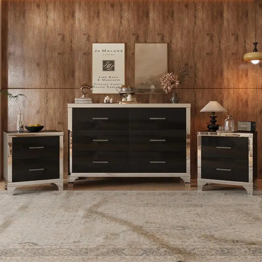 Modern Three Piece Bedroom Set With Dresser And Nightstands