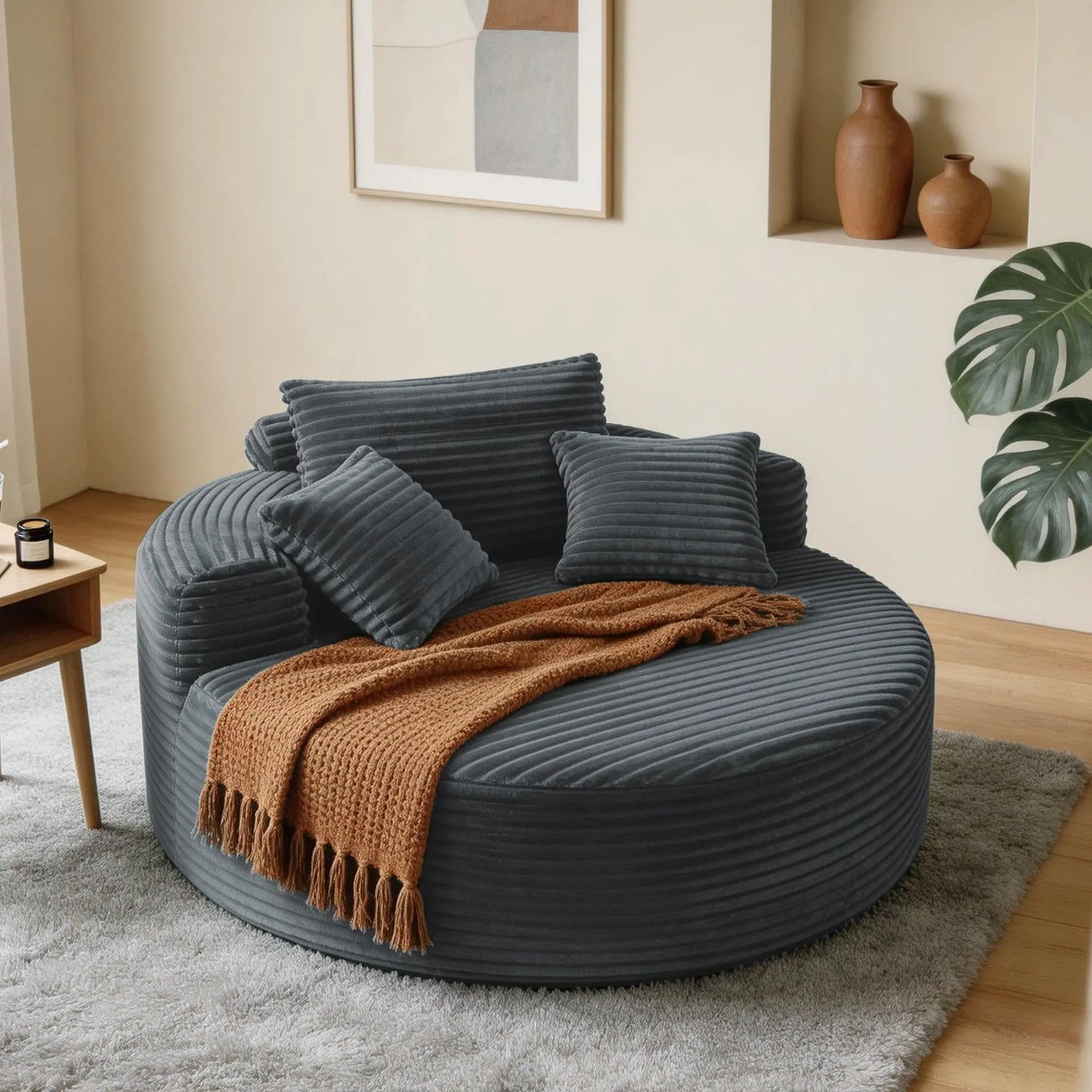 HiMISS Modern Round Lounge Chair With Corduroy Fabric