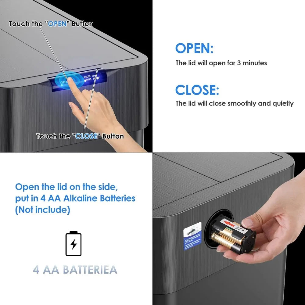 Stainless Steel Smart Trash Can With Motion Butterfly Lid Design