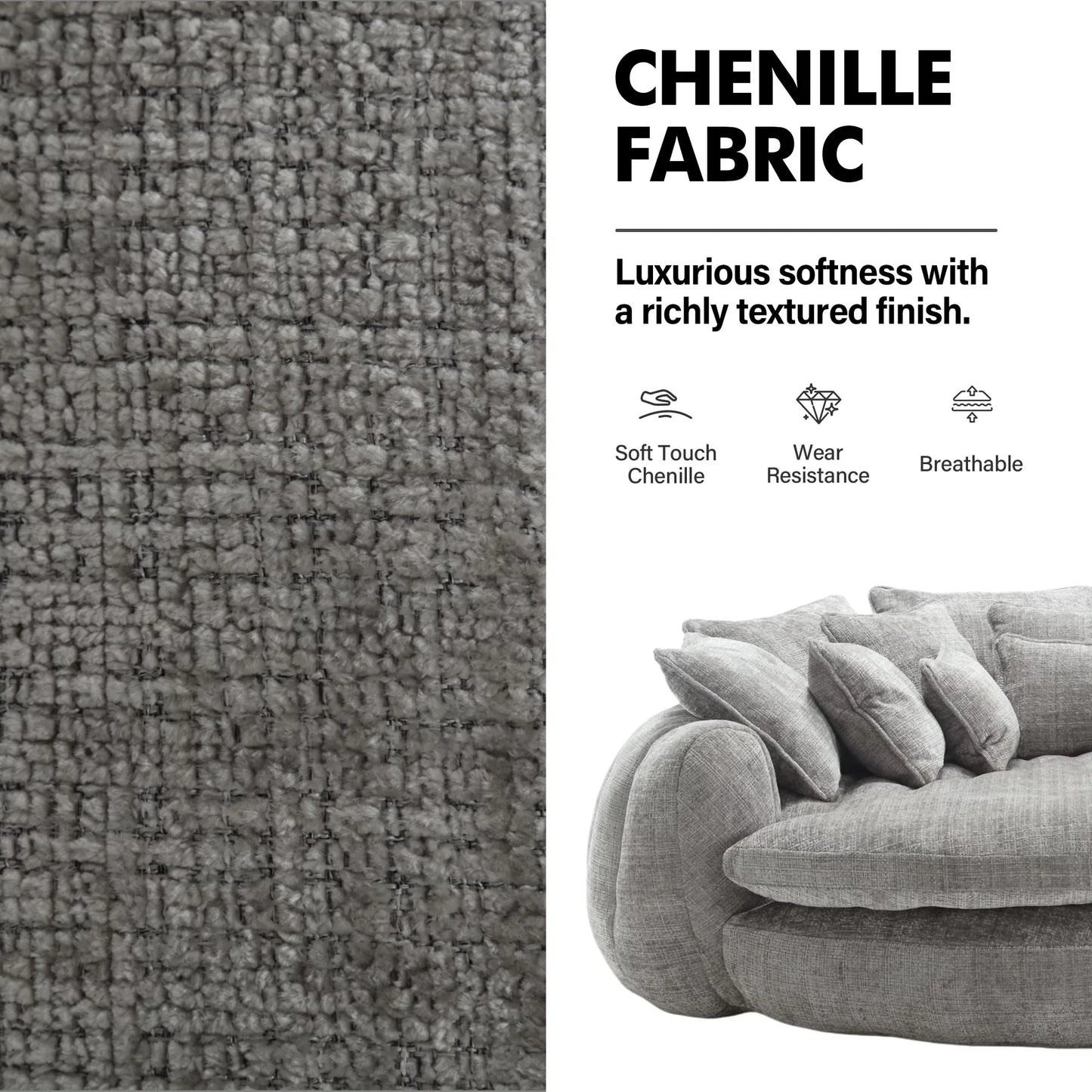 Modern Chenille Cloud Couch Sleeper Sofa With Memory Foam