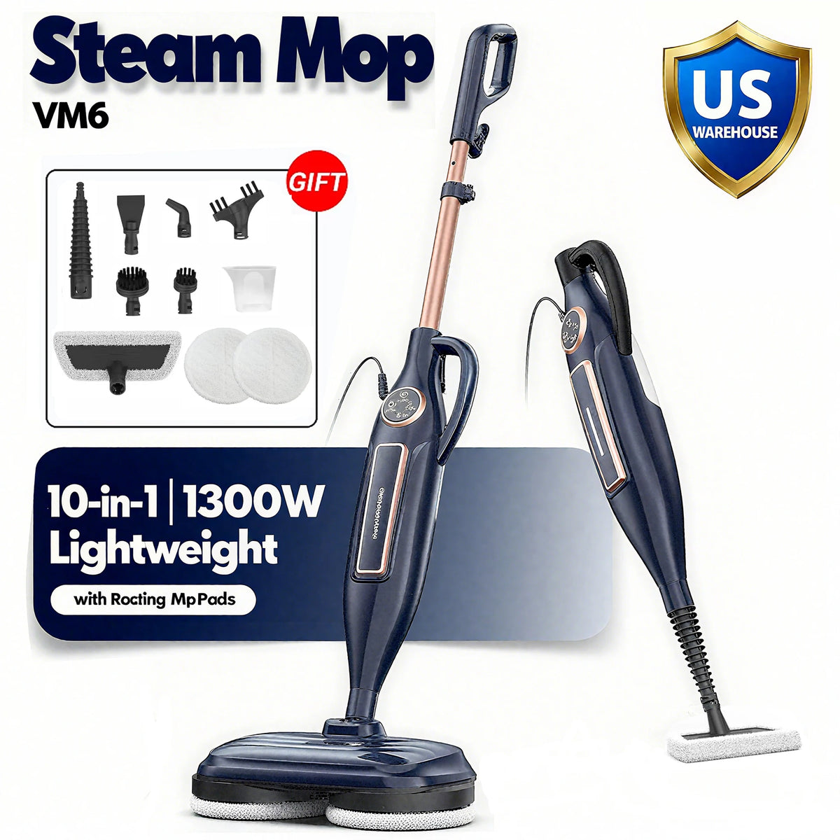Vastorm VM6 Steam Mop With Rotating Pads And LED Headlight