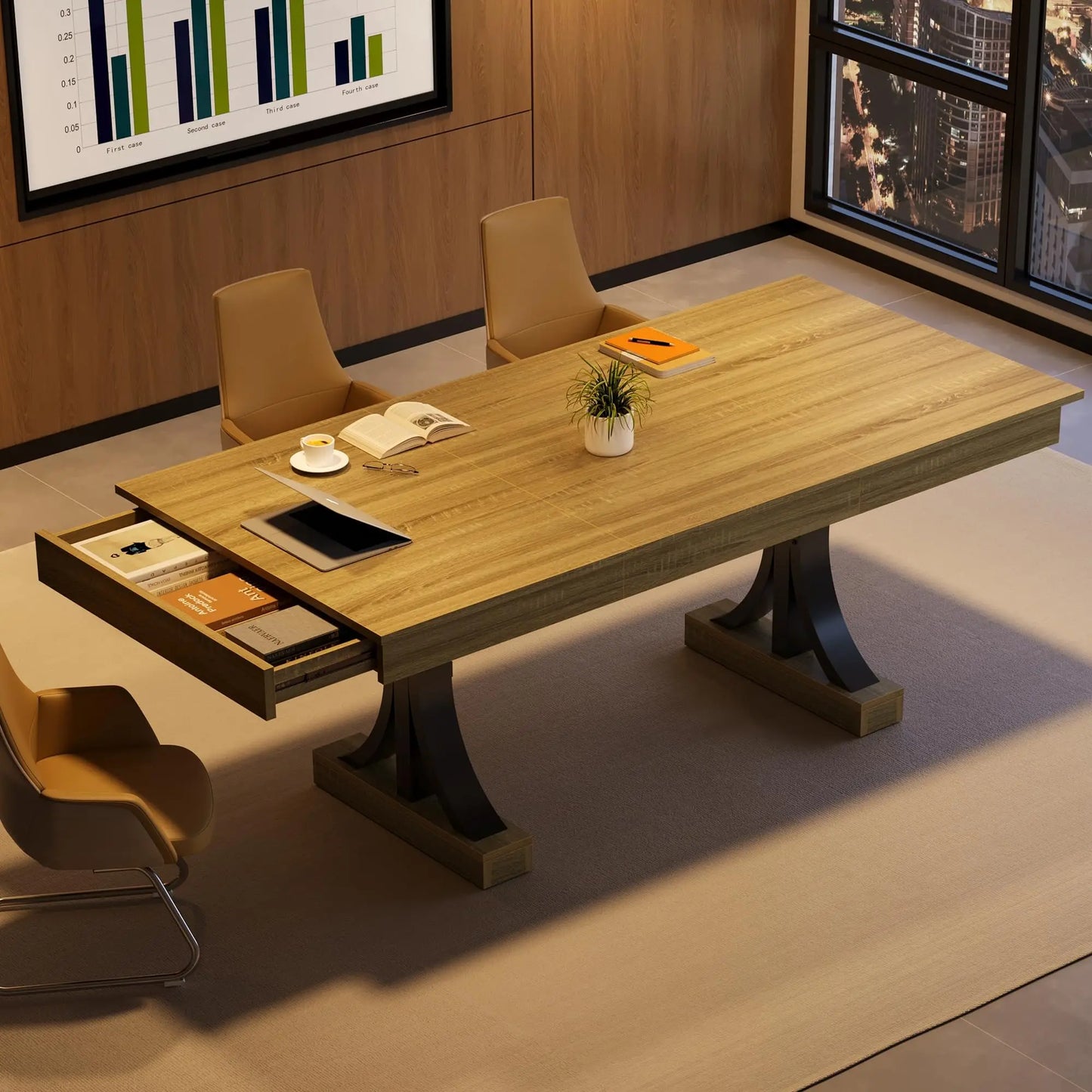 HiMISS Industrial Wooden Dining Table With Two Drawers