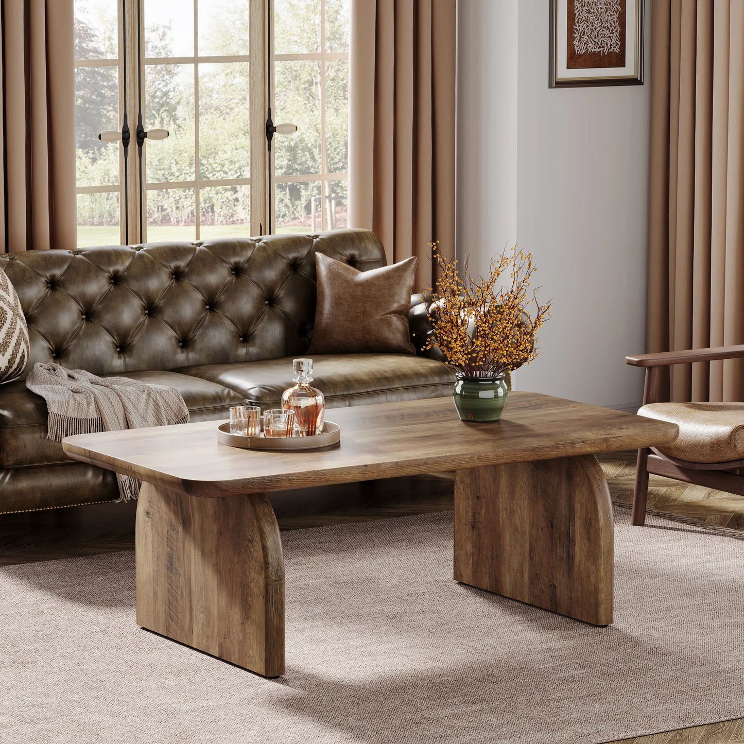 Tribesigns Farmhouse Rectangular Engineered Wood Coffee Table