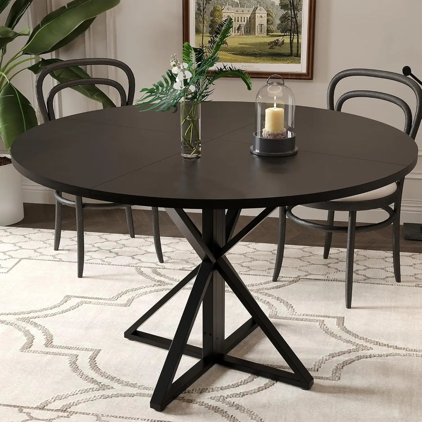 Twister.Ck Round Dining Table Featuring Wood Top And Metal Pedestal
