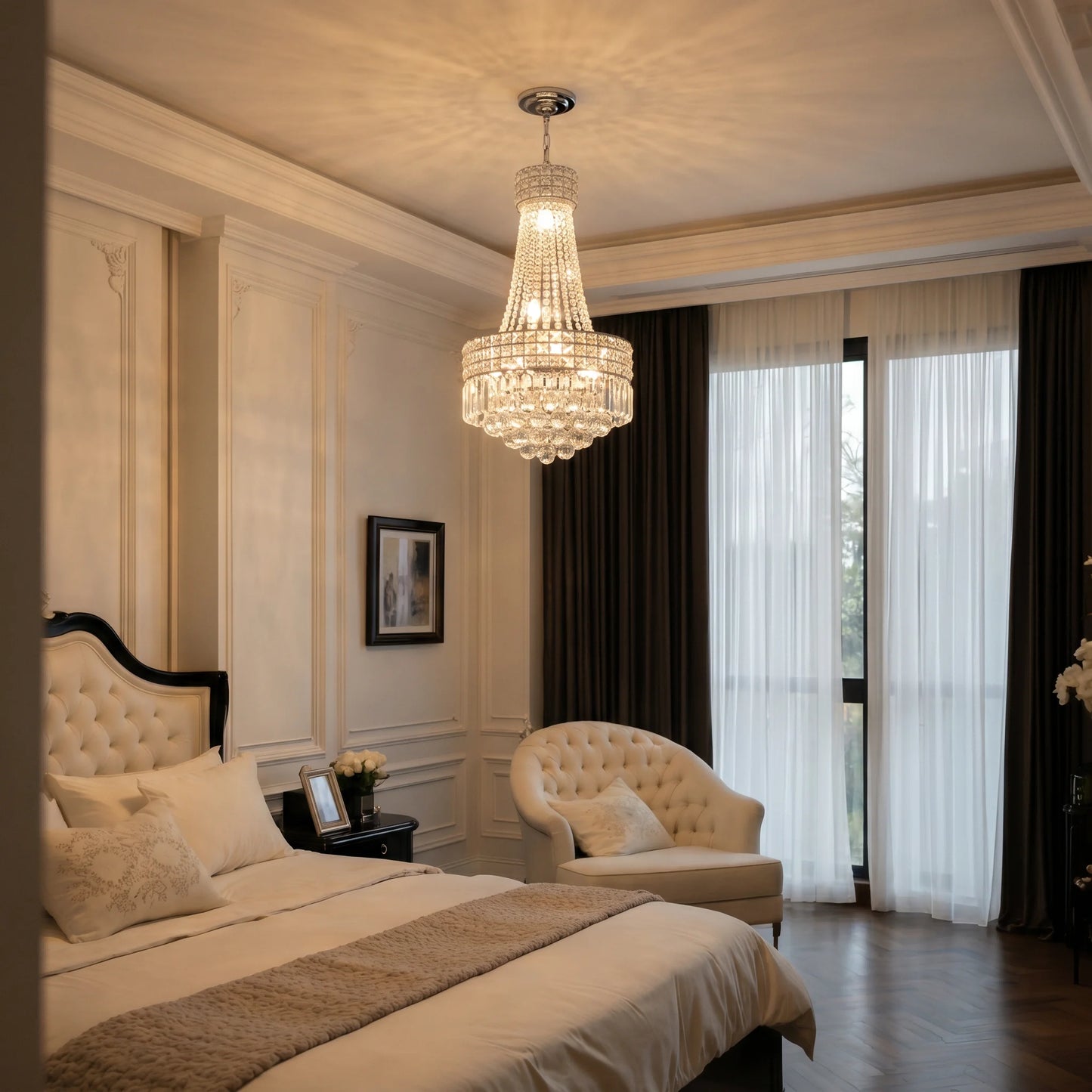 Round Dimmable Crystal Chandelier With Iron Body And E14 Base