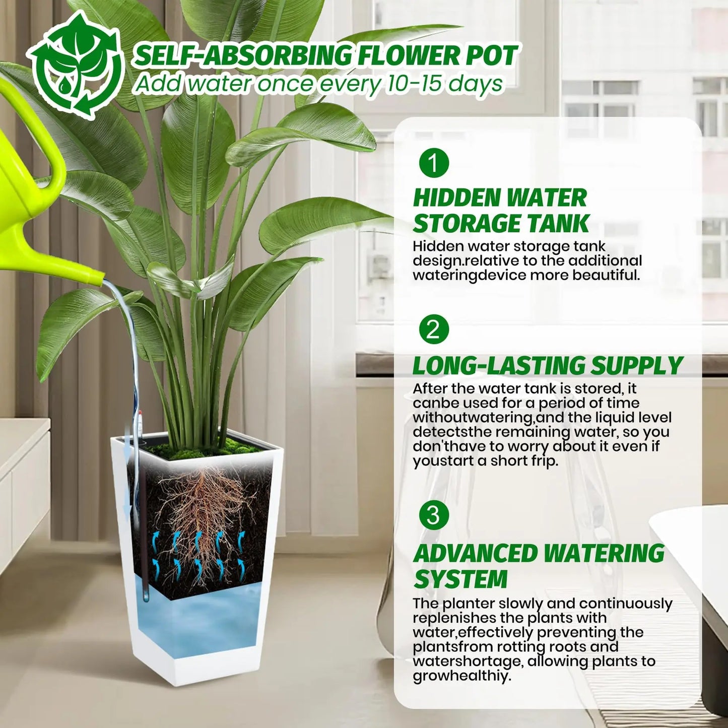 HiMISS Self Watering Planters Set Indoor Outdoor Flower Pots With Drainage