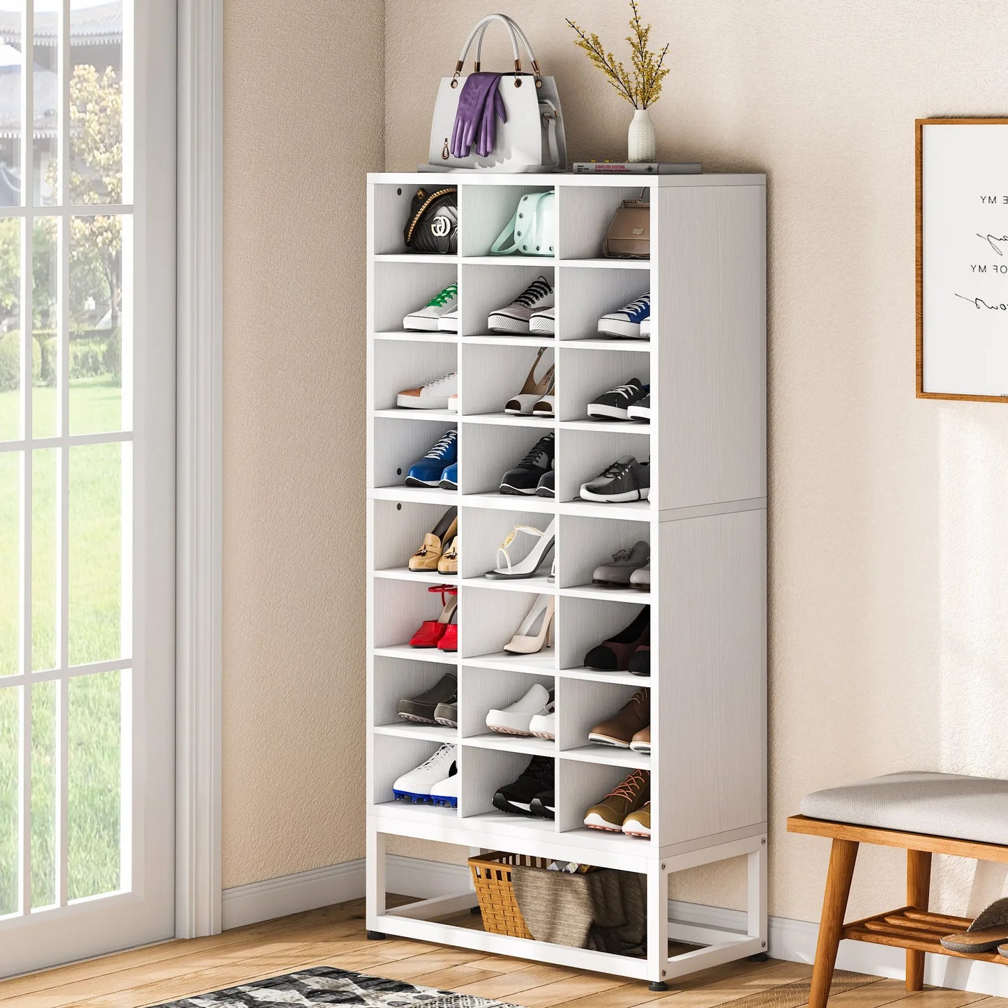 Tribesigns Wooden Shoe Cabinet With Drawer Display Shelf Rack