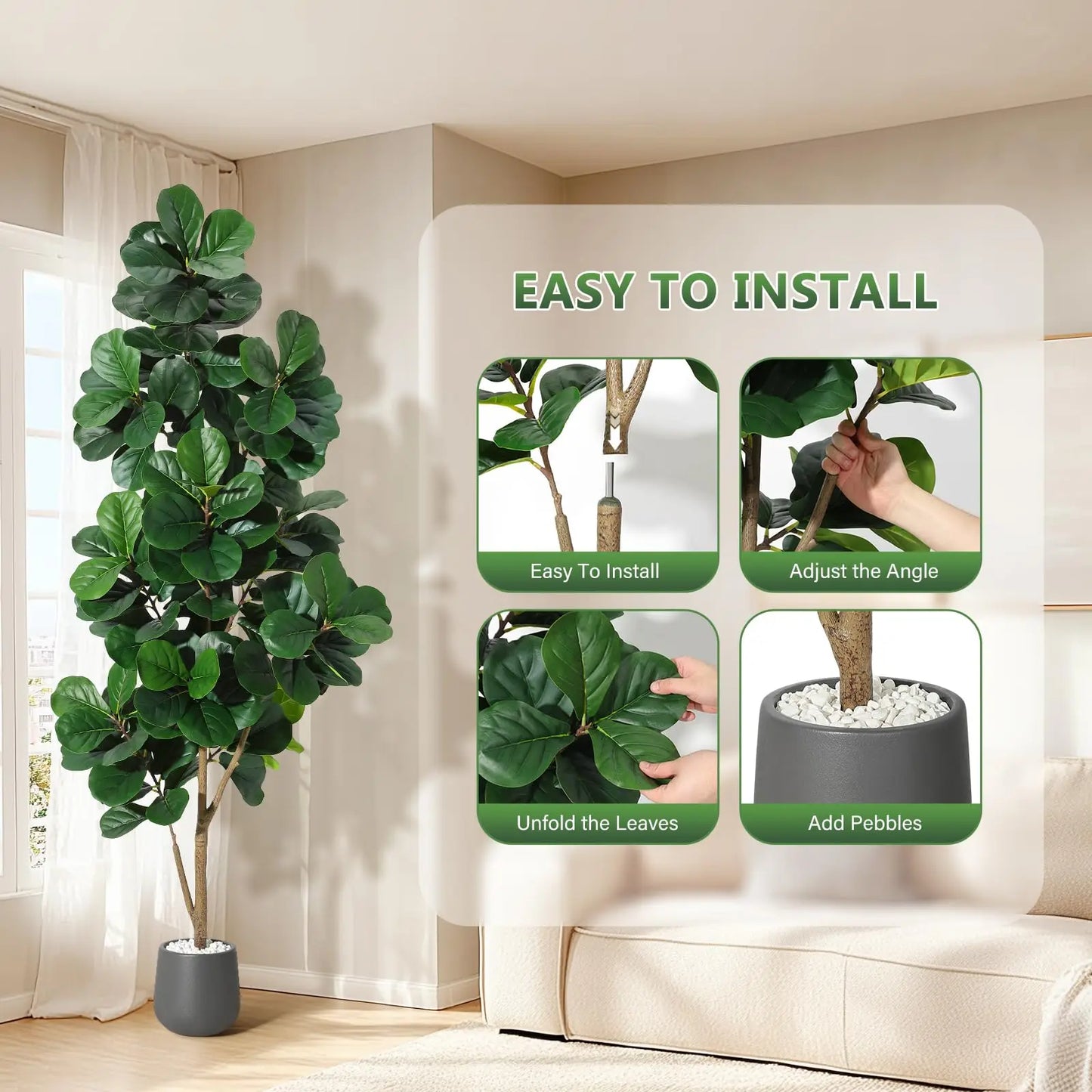Realistic Artificial Fiddle Leaf Fig Plant For Home Decor